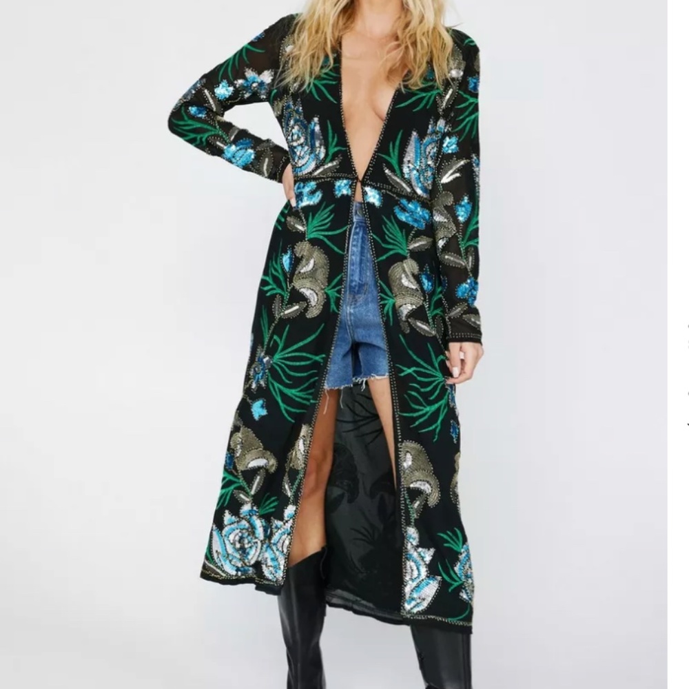 Nasty Gal Beaded Embroidered Kimono, NWT